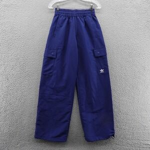 Adidas Originals Womens XS Woven Cargo Pants Dark Blue Wide Leg NEW